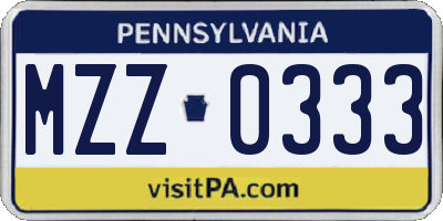 PA license plate MZZ0333