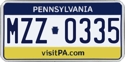 PA license plate MZZ0335