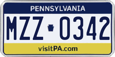 PA license plate MZZ0342