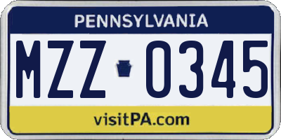 PA license plate MZZ0345