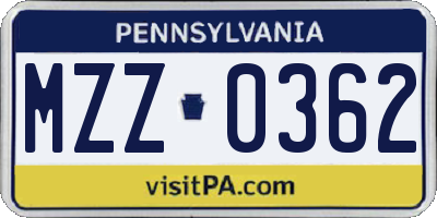 PA license plate MZZ0362