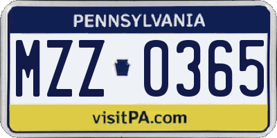 PA license plate MZZ0365