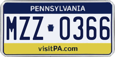 PA license plate MZZ0366