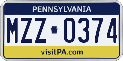 PA license plate MZZ0374