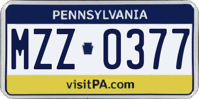 PA license plate MZZ0377