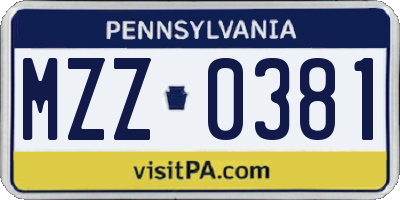 PA license plate MZZ0381