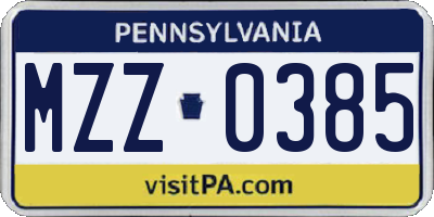 PA license plate MZZ0385