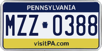 PA license plate MZZ0388