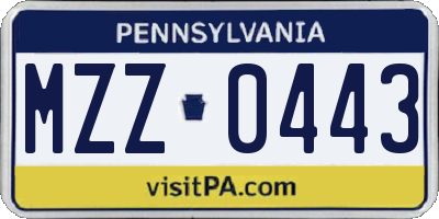 PA license plate MZZ0443