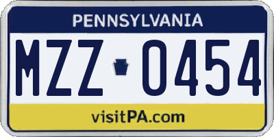 PA license plate MZZ0454