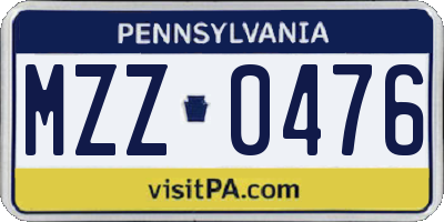 PA license plate MZZ0476