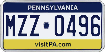 PA license plate MZZ0496