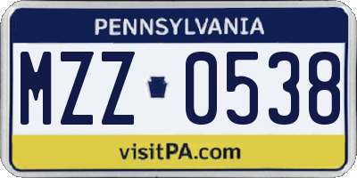 PA license plate MZZ0538