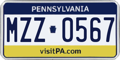 PA license plate MZZ0567