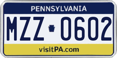PA license plate MZZ0602