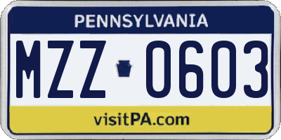 PA license plate MZZ0603