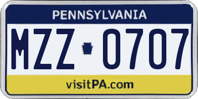 PA license plate MZZ0707