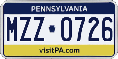 PA license plate MZZ0726