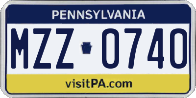 PA license plate MZZ0740