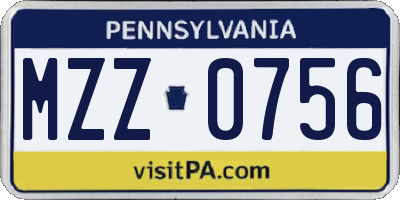 PA license plate MZZ0756