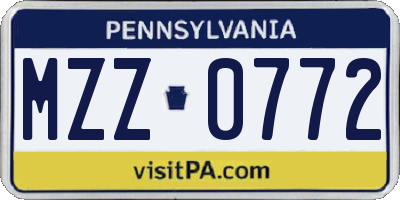 PA license plate MZZ0772