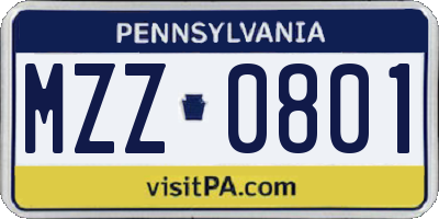 PA license plate MZZ0801