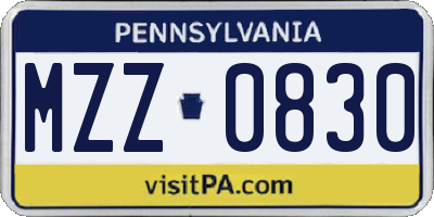 PA license plate MZZ0830