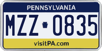 PA license plate MZZ0835