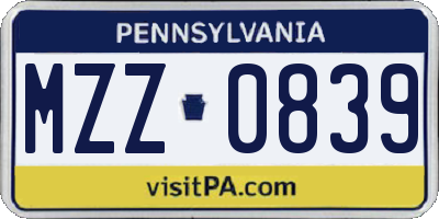 PA license plate MZZ0839