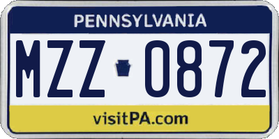 PA license plate MZZ0872