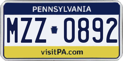 PA license plate MZZ0892