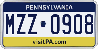 PA license plate MZZ0908