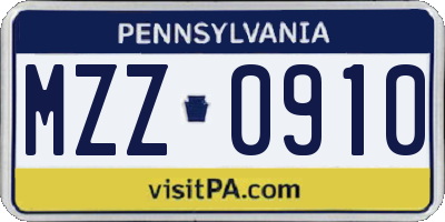PA license plate MZZ0910