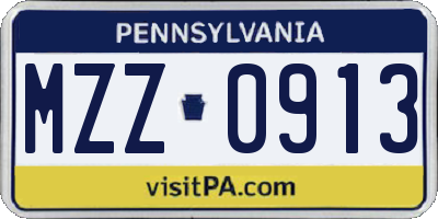 PA license plate MZZ0913