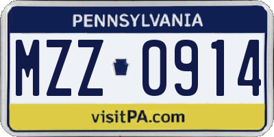 PA license plate MZZ0914