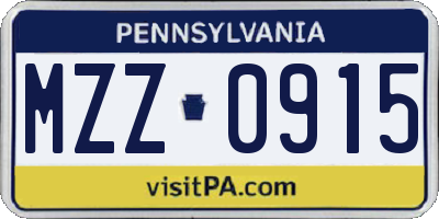 PA license plate MZZ0915