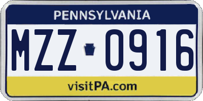 PA license plate MZZ0916