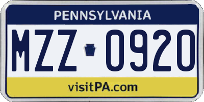 PA license plate MZZ0920