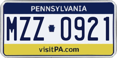 PA license plate MZZ0921