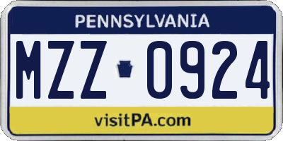PA license plate MZZ0924