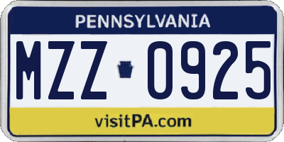 PA license plate MZZ0925