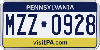 PA license plate MZZ0928