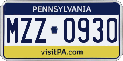 PA license plate MZZ0930