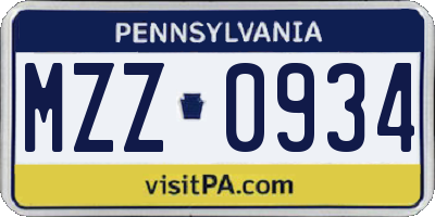 PA license plate MZZ0934
