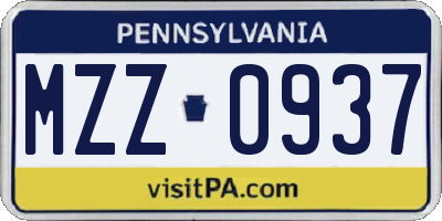 PA license plate MZZ0937