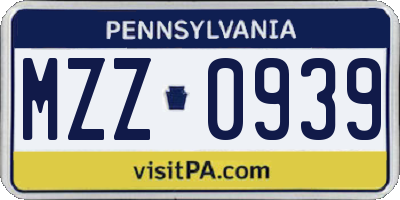PA license plate MZZ0939