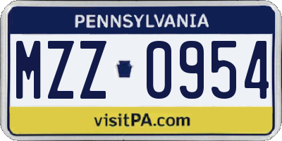 PA license plate MZZ0954