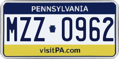 PA license plate MZZ0962