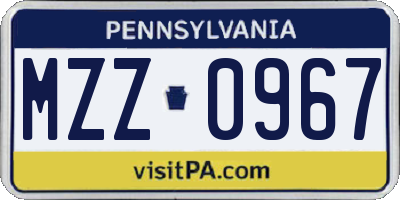 PA license plate MZZ0967