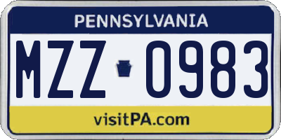 PA license plate MZZ0983